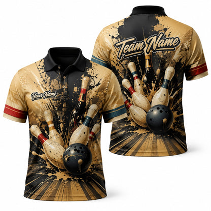 Bowling Strike Splash Graphic Custom Bowling Polo Shirt