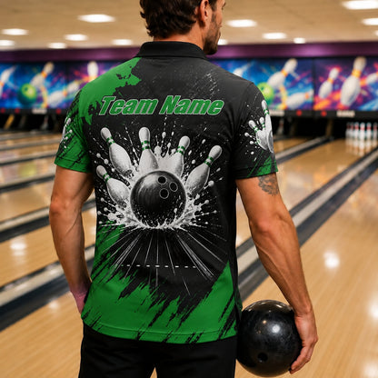 Bowling Strike Splash Graphic Personalized Bowling Polo Shirt Back View