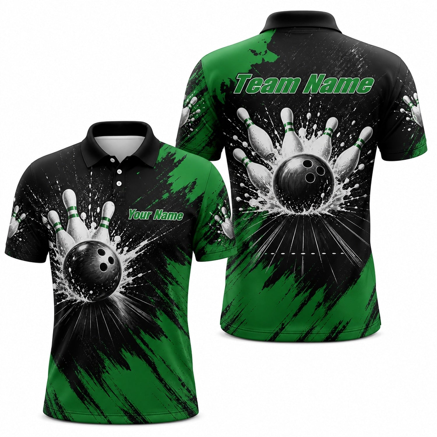 Bowling Strike Splash Graphic Personalized Bowling Polo Shirt