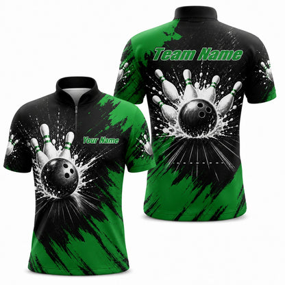 Bowling Strike Splash Graphic Personalized Bowling Polo Shirt Jersey Zip 1 4 Collar