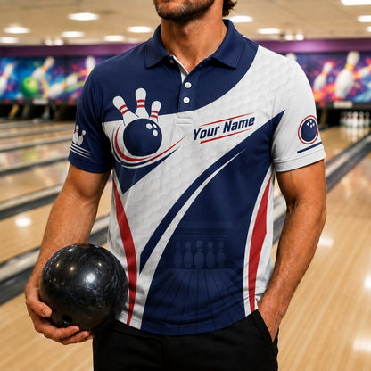 Bowling Team Name Modern Personalized Bowling Polo Shirt Front View