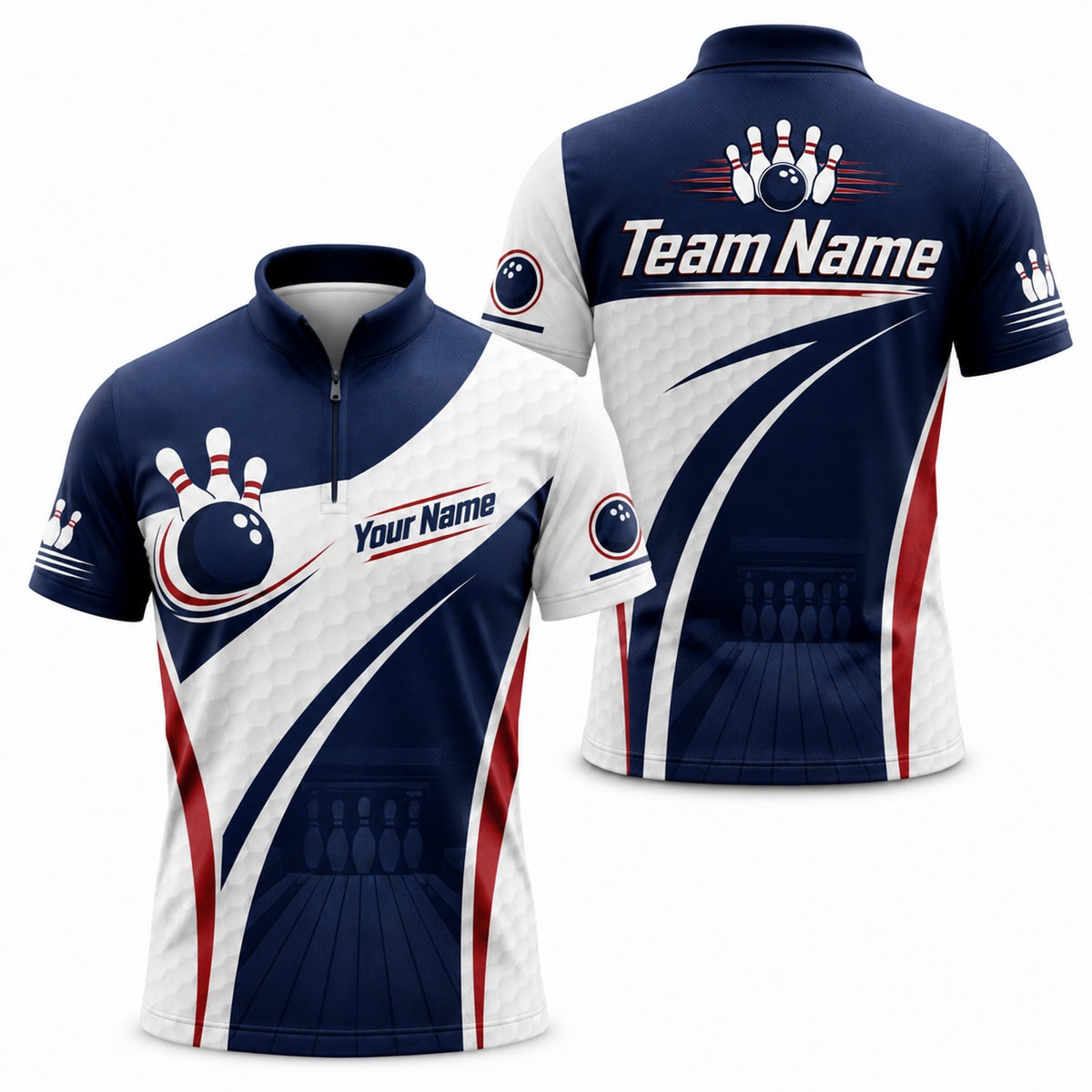 Bowling Team Name Modern Personalized Bowling Polo Shirt Jersey Zip 1 4 Collar