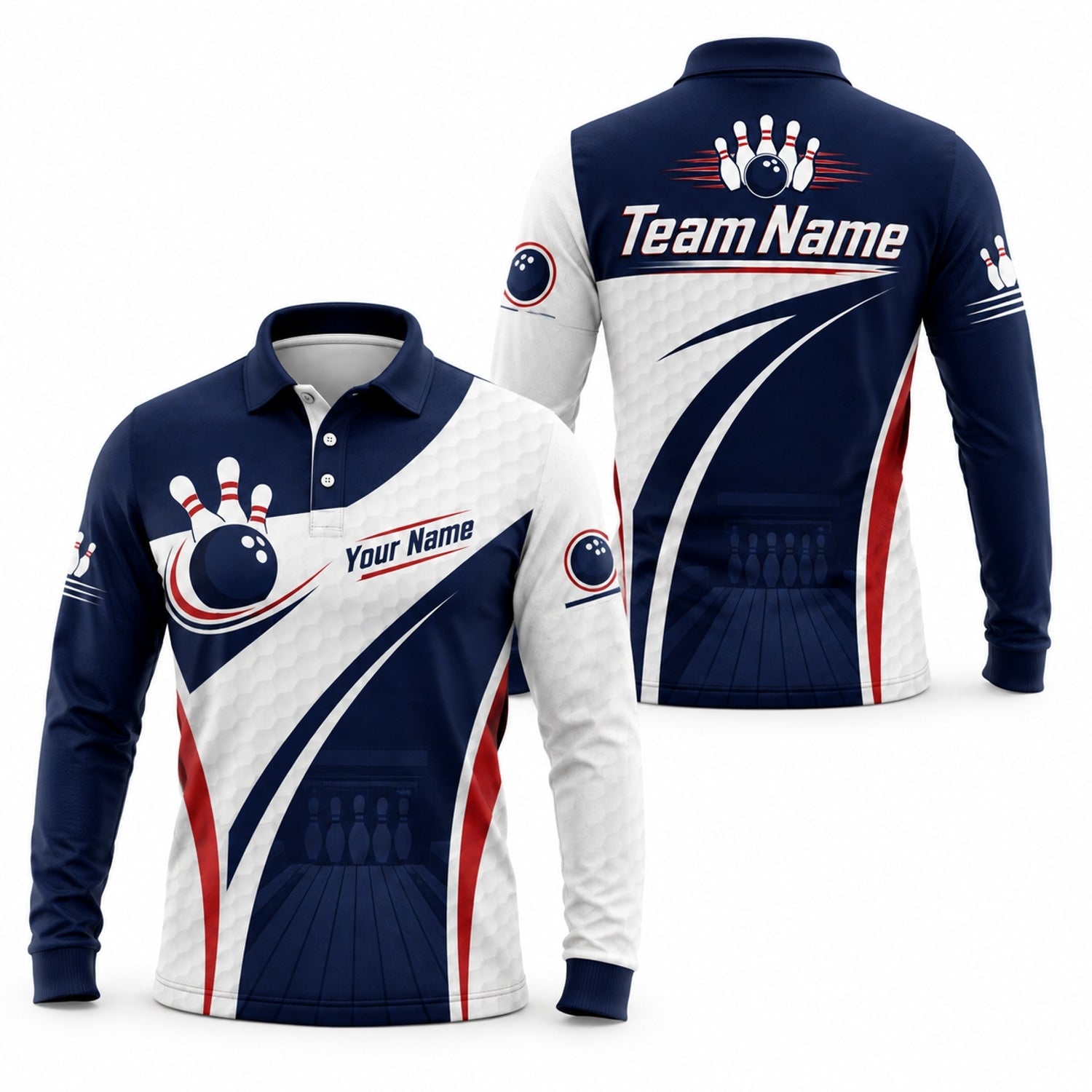 Bowling Team Name Modern Personalized Bowling Polo Shirt Long Sleeve Polo