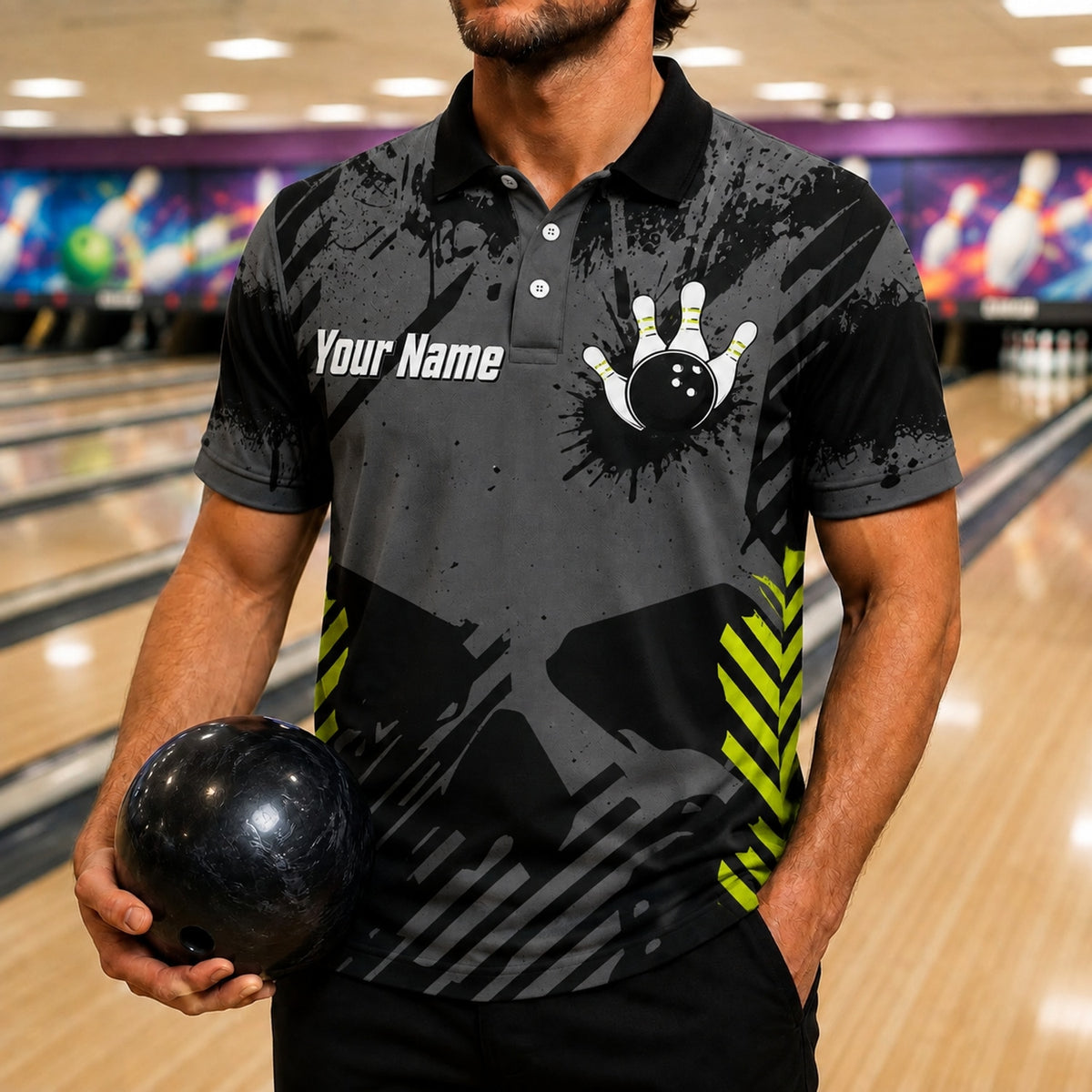 Bowling Team Name Sport Personalized Bowling Polo Shirt Front View