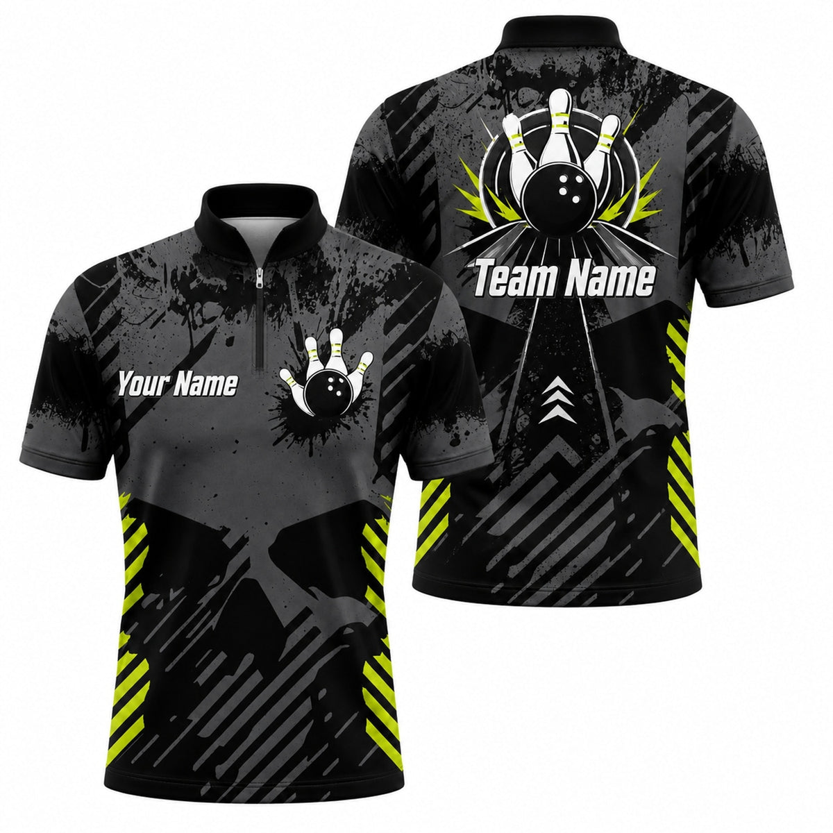 Bowling Team Name Sport Personalized Bowling Polo Shirt Jersey Zip 1 4 Collar