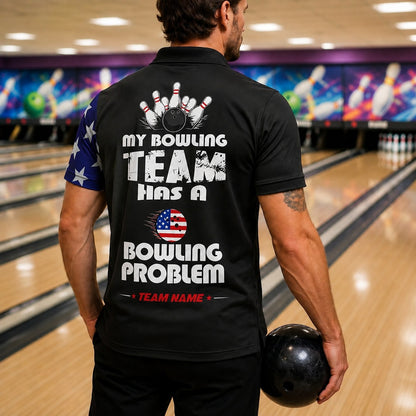 Bowling Team Problem Sport Personalized Bowling Polo Shirt Back View
