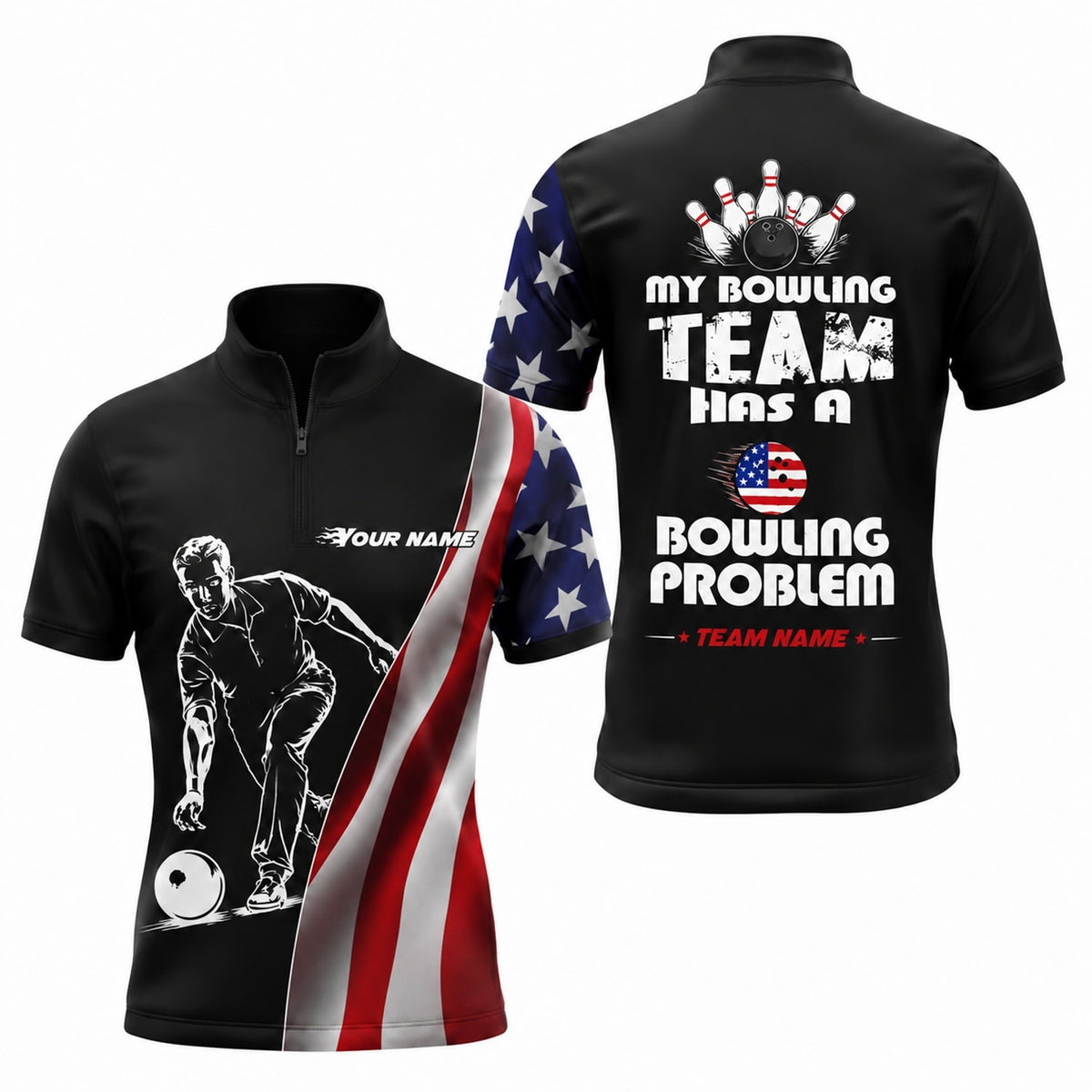 Bowling Team Problem Sport Personalized Bowling Polo Shirt Jersey Zip 1 4 Collar