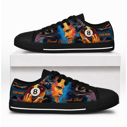 Break Shot Eight Ball Artistic Personalized Low Top Shoes Box Black