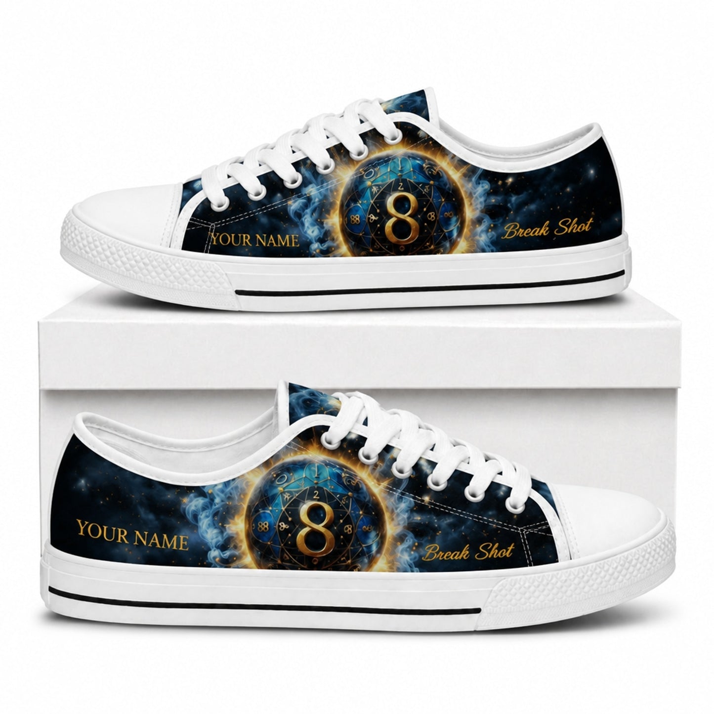Break Shot Eight Ball Custom Low Top Shoes Box White