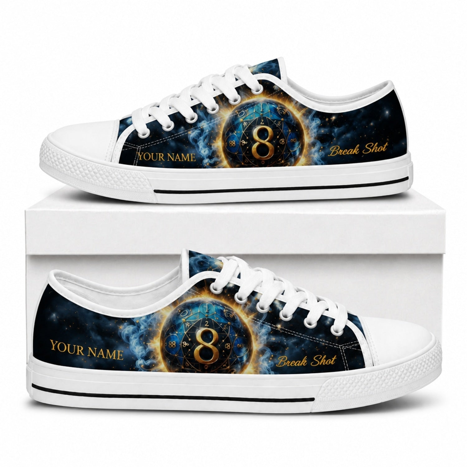 Break Shot Eight Ball Custom Low Top Shoes Box White