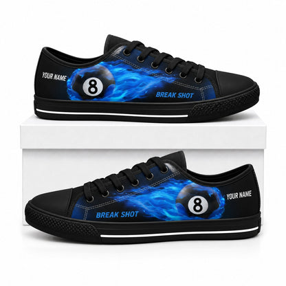 Break Shot Eight Ball Graphic Personalized Low Top Shoes Box Black