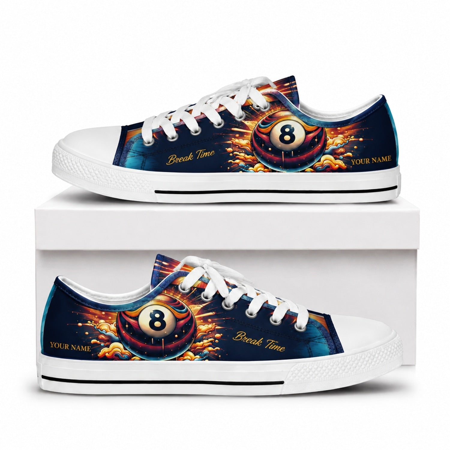 Break Time Eight Ball Custom Low Top Shoes Box White