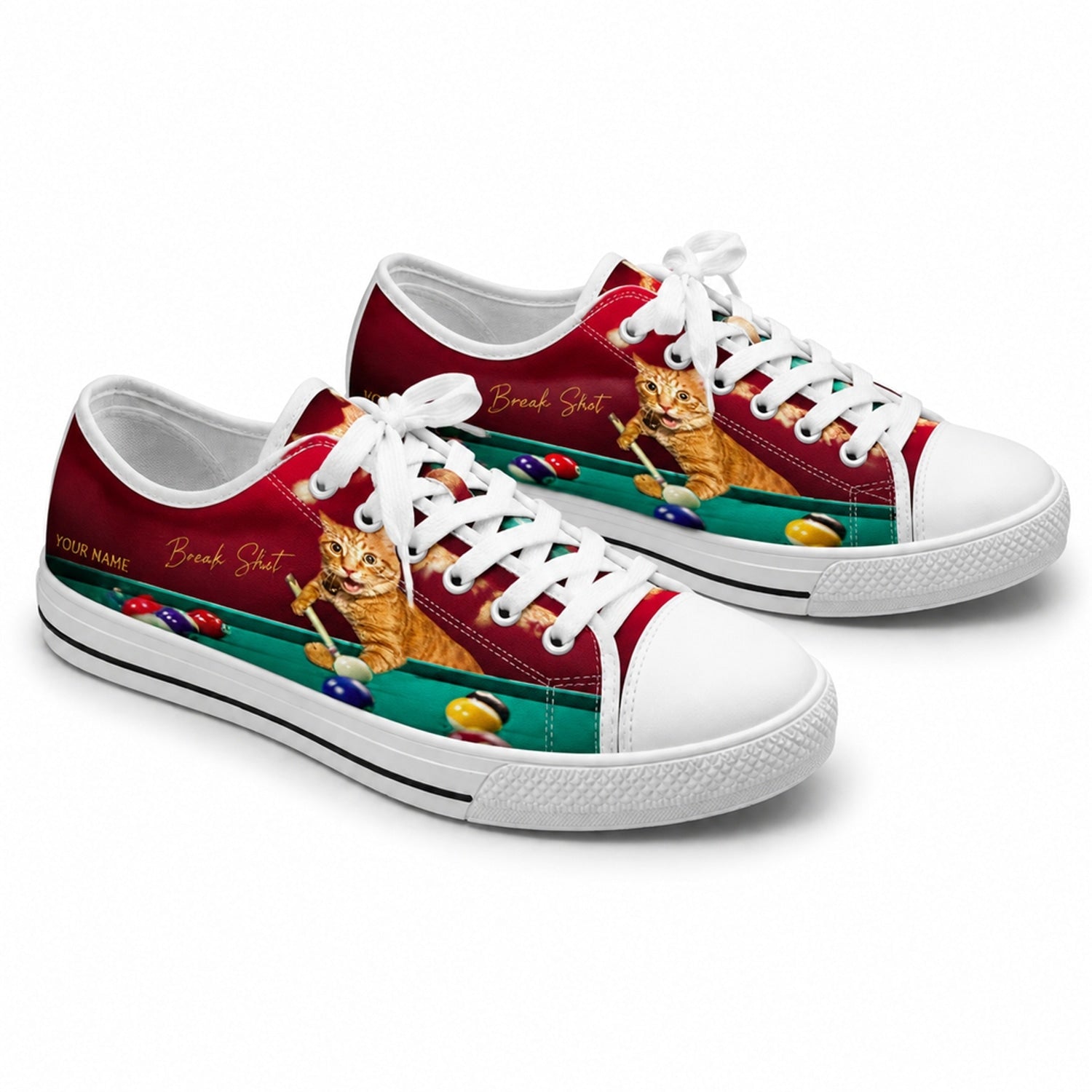 Cat Playing Pool Graphic Custom Low Top Shoes