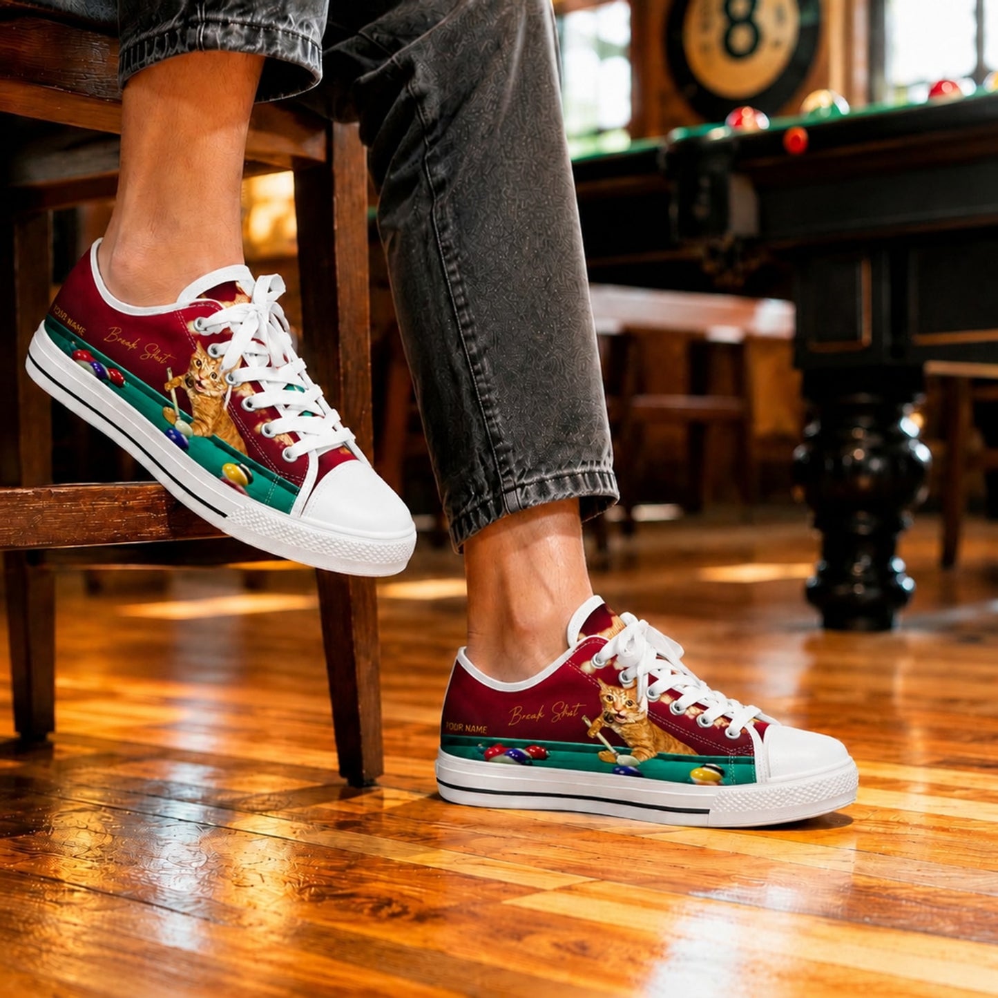 Cat Playing Pool Graphic Custom Low Top Shoes Life Style