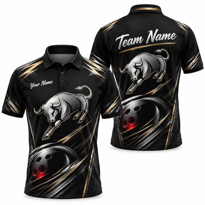 Charging Bull Bowling Sport Custom Bowling Polo Shirt