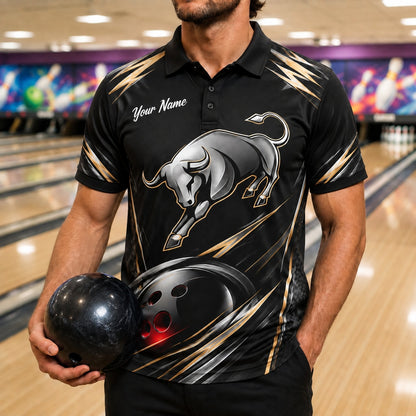 Charging Bull Bowling Sport Custom Bowling Polo Shirt Front View