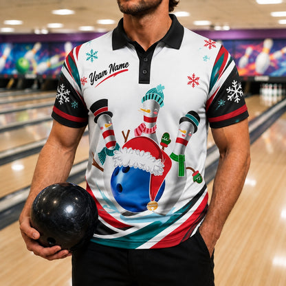 Christmas Bowling Pins Graphic Custom Bowling Polo Shirt Front View