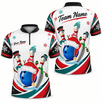 Christmas Bowling Pins Graphic Custom Bowling Polo Shirt Jersey Zip 1 4 Collar