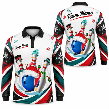Christmas Bowling Pins Graphic Custom Bowling Polo Shirt Long Sleeve Polo