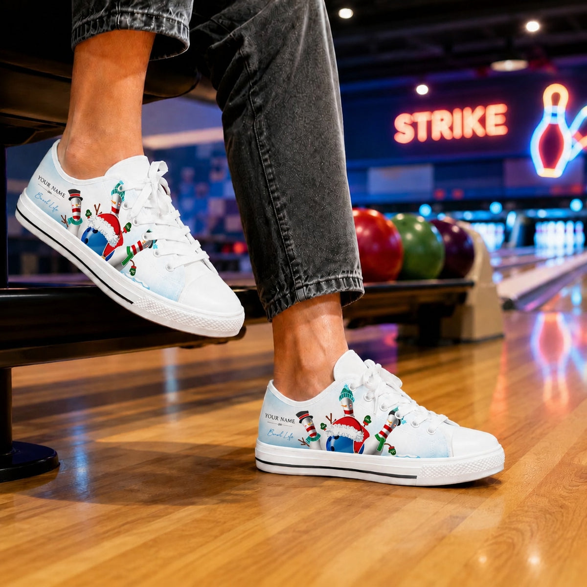 Christmas Bowling Pins Graphic Personalized Low Top Shoes Bowling Life Style