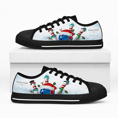 Christmas Bowling Pins Graphic Personalized Low Top Shoes Box Black