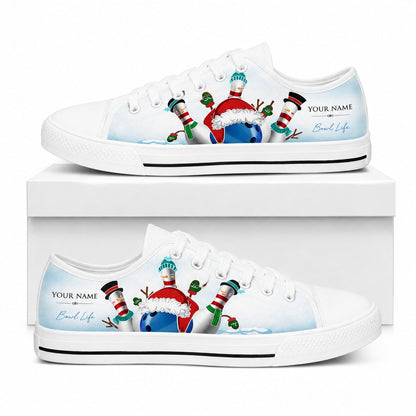 Christmas Bowling Pins Graphic Personalized Low Top Shoes Box White