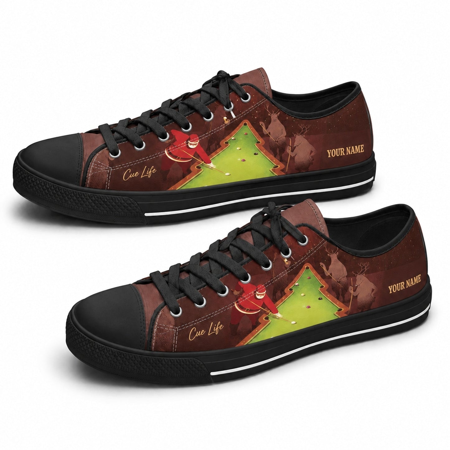 Christmas Pool Table Graphic Custom Low Top Shoes Black Shoes