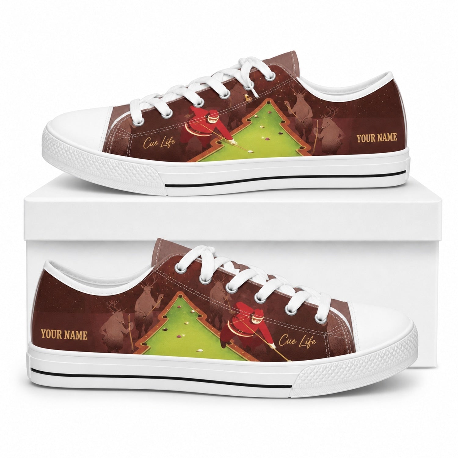 Christmas Pool Table Graphic Custom Low Top Shoes Box White