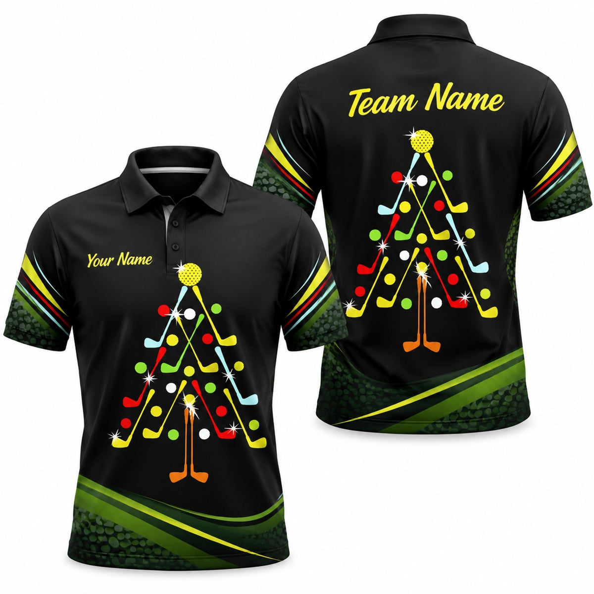 Christmas Tree Golf Clubs Graphic Personalized Golf Polo Shirt