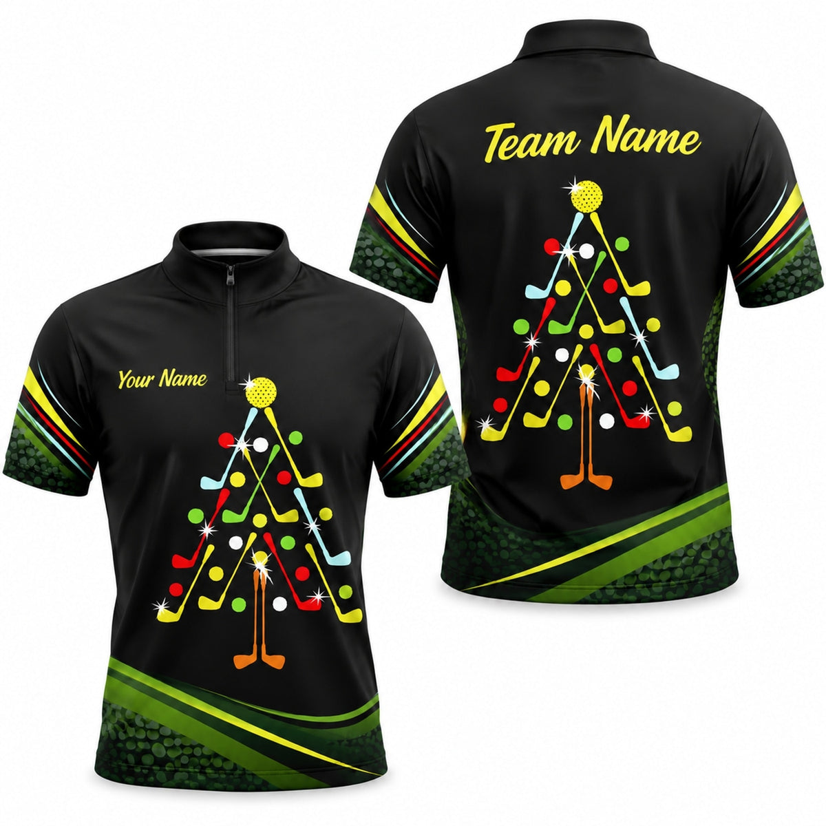 Christmas Tree Golf Clubs Graphic Personalized Golf Polo Shirt Jersey Zip 1 4 Collar