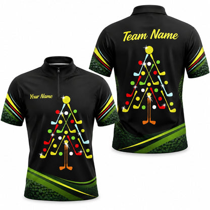 Christmas Tree Golf Clubs Graphic Personalized Golf Polo Shirt Jersey Zip 1 4 Collar