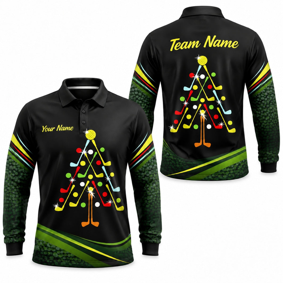 Christmas Tree Golf Clubs Graphic Personalized Golf Polo Shirt Long Sleeve Polo