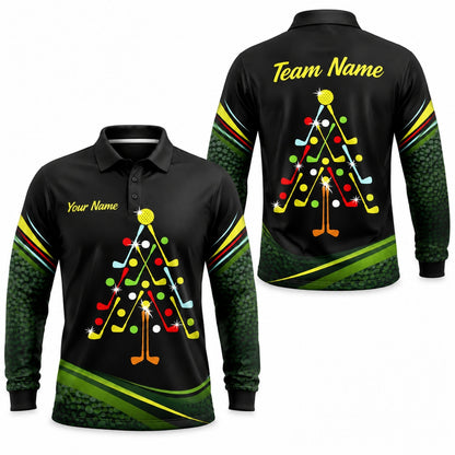 Christmas Tree Golf Clubs Graphic Personalized Golf Polo Shirt Long Sleeve Polo