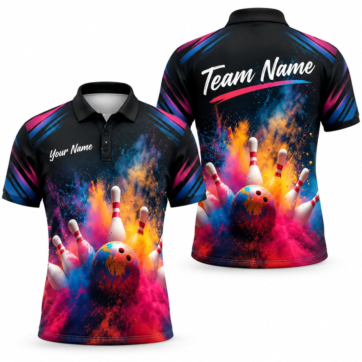 Color Splash Bowling Strike Sport Custom Bowling Polo Shirt