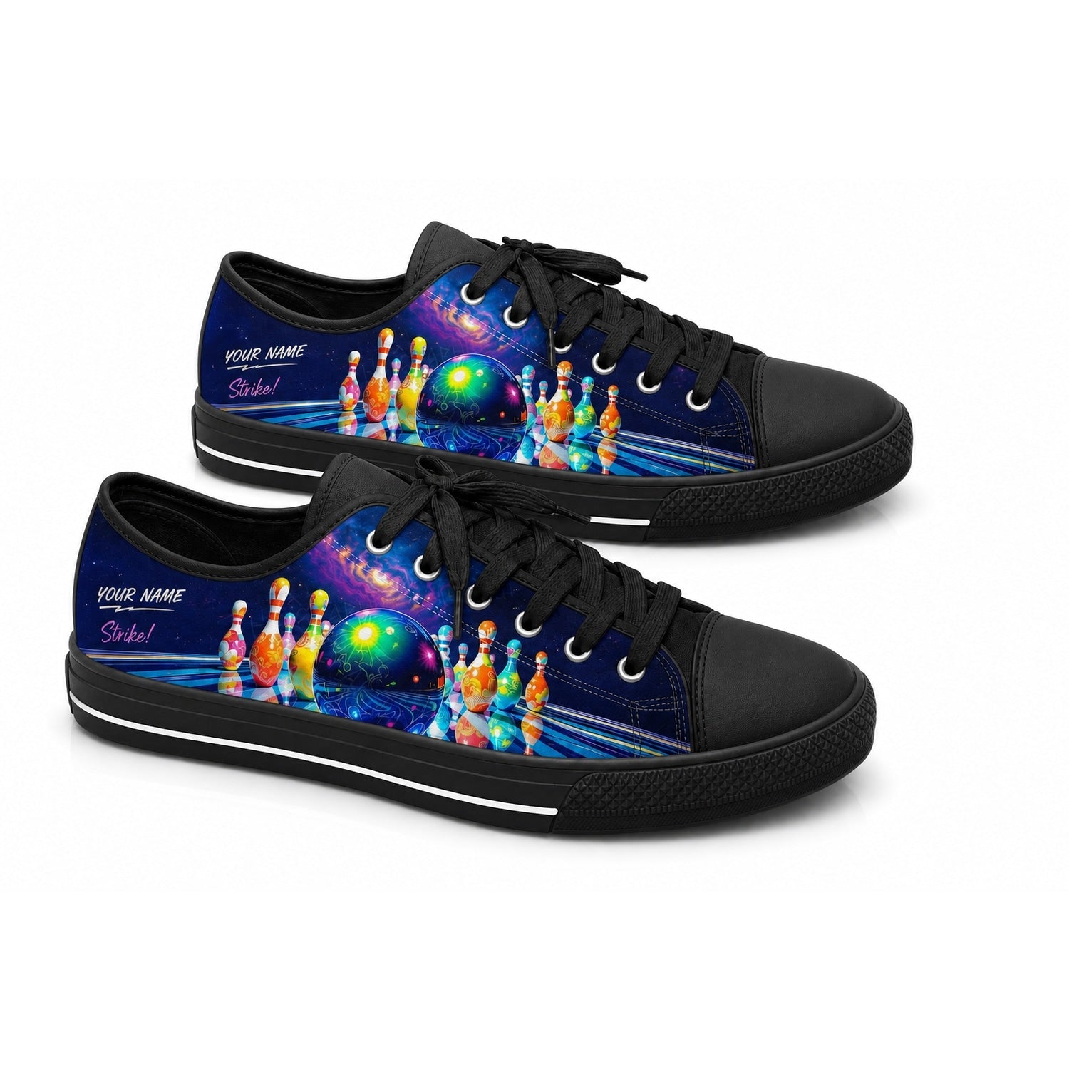 Colorful Bowling Strike Graphic Personalized Low Top Shoes Black Shoes