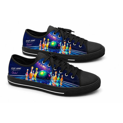 Colorful Bowling Strike Graphic Personalized Low Top Shoes Black Shoes
