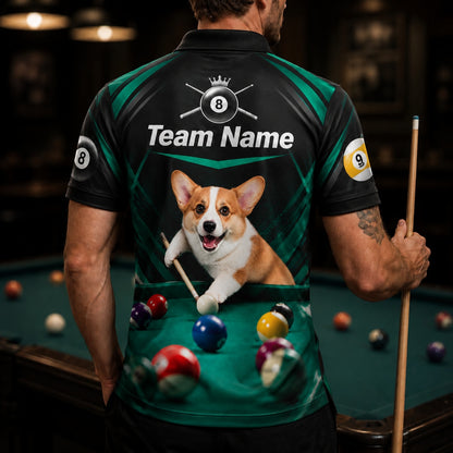 Corgi Billiards Player Sport Personalized Billiard Polo Shirt Back View