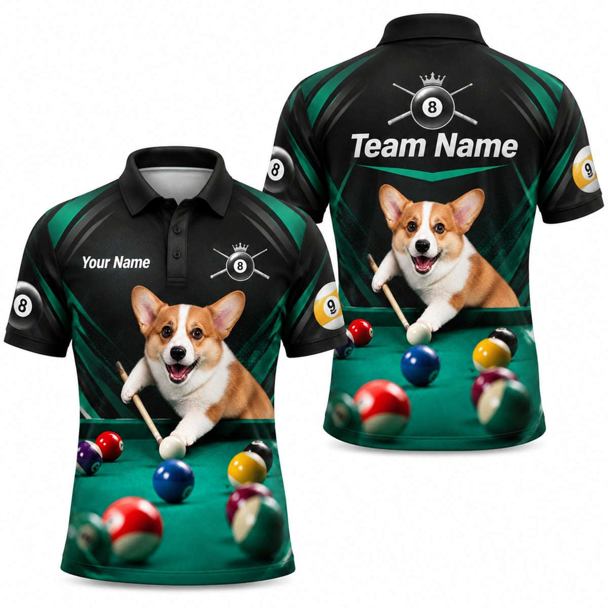 Corgi Billiards Player Sport Personalized Billiard Polo Shirt
