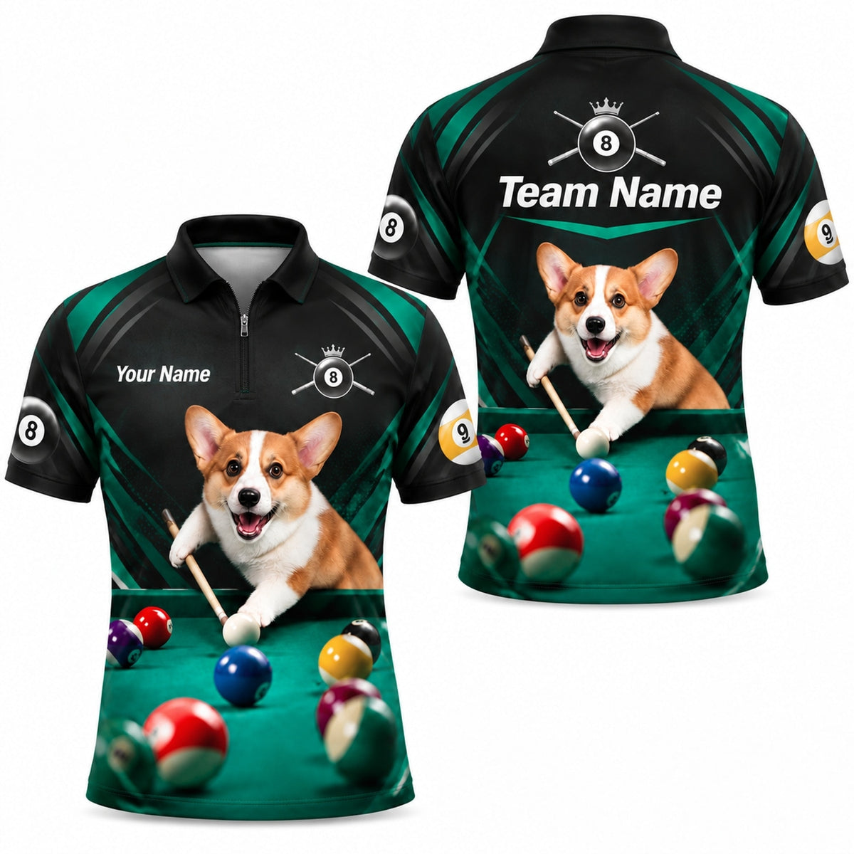 Corgi Billiards Player Sport Personalized Billiard Polo Shirt Jersey Zip 1 4 Collar