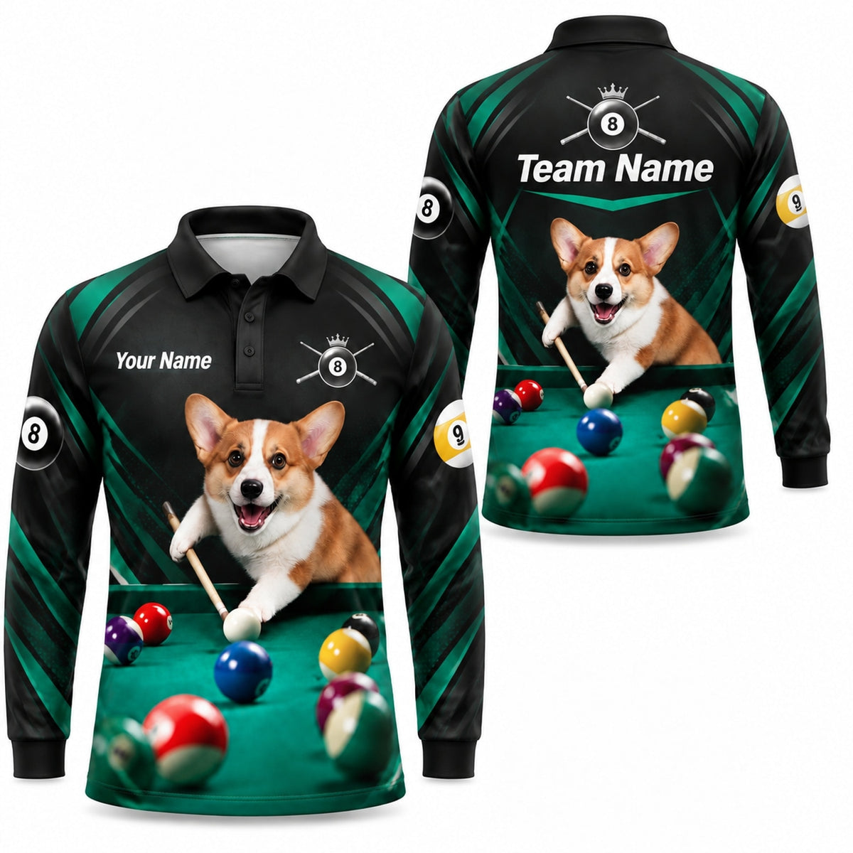 Corgi Billiards Player Sport Personalized Billiard Polo Shirt Long Sleeve Polo
