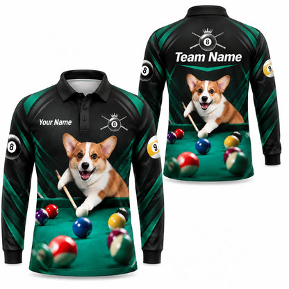 Corgi Billiards Player Sport Personalized Billiard Polo Shirt Long Sleeve Polo
