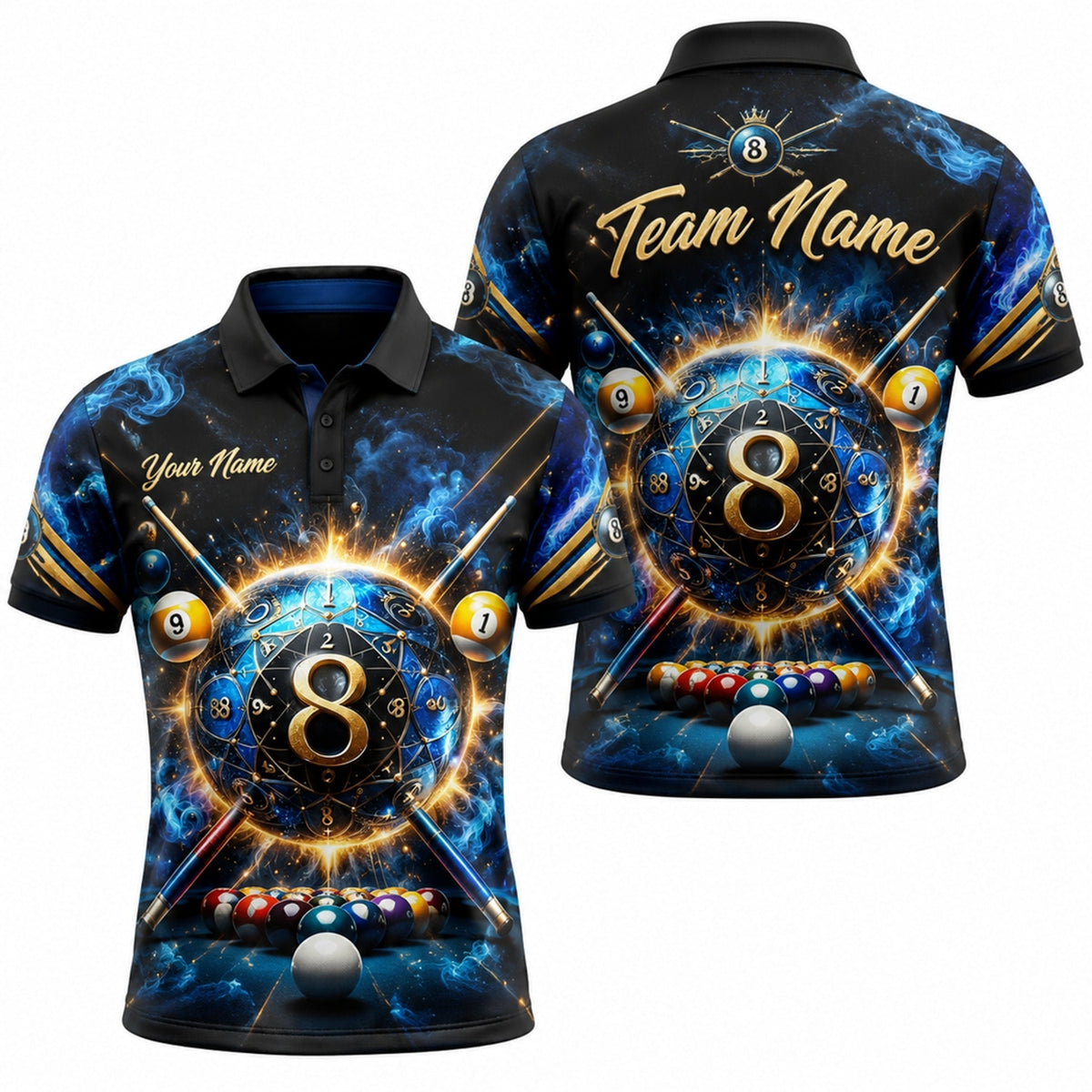 Cosmic 8 Ball Blast Graphic Personalized Billiard Polo Shirt