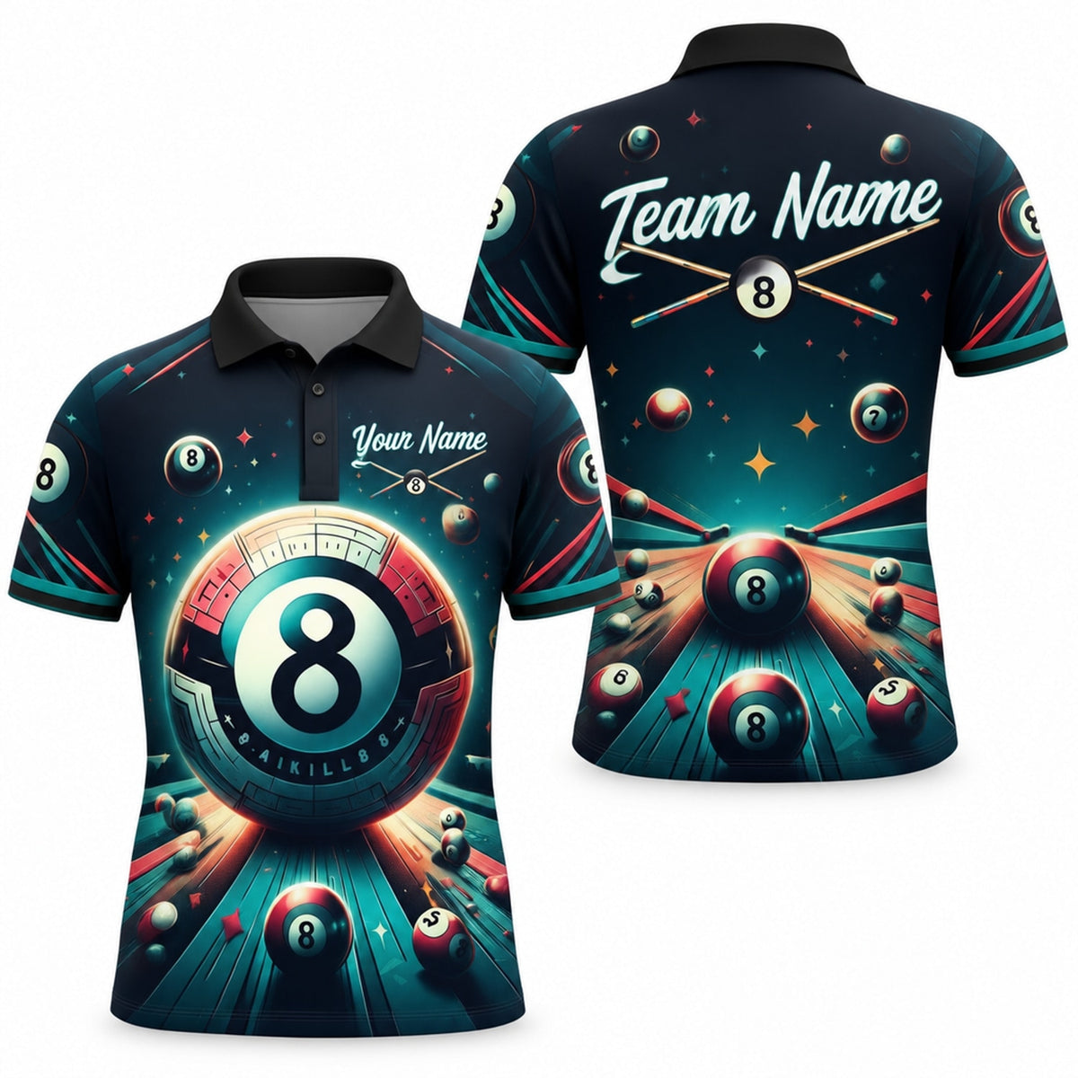 Cosmic 8 Ball Graphic Custom Billiard Polo Shirt