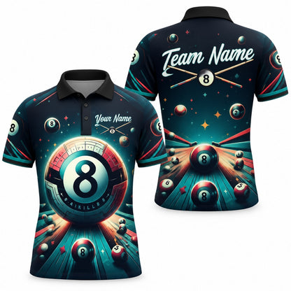 Cosmic 8 Ball Graphic Custom Billiard Polo Shirt