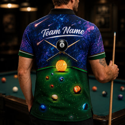 Cosmic Billiards Galaxy Graphic Custom Billiard Polo Shirt Back View