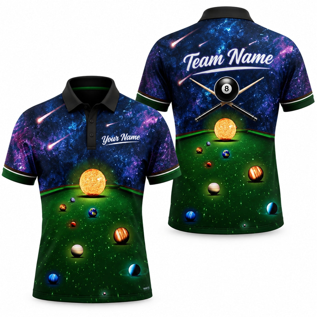 Cosmic Billiards Galaxy Graphic Custom Billiard Polo Shirt