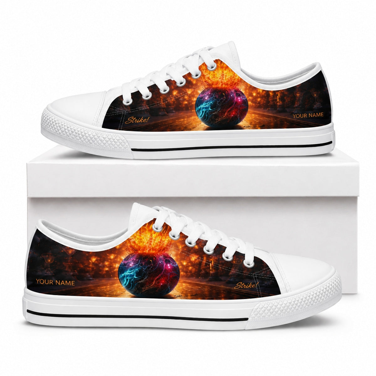 Cosmic Bowling Ball Modern Custom Low Top Shoes Box White