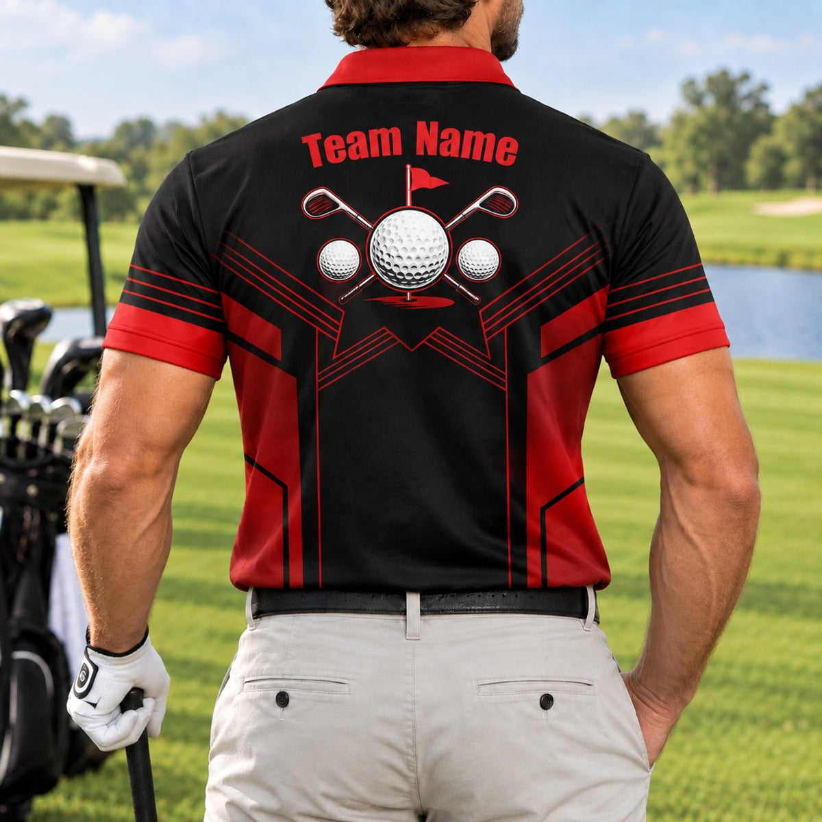 Crossed Golf Clubs Badge Sport Personalized Golf Polo Shirt Back View