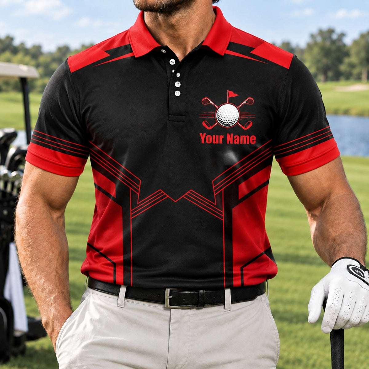Crossed Golf Clubs Badge Sport Personalized Golf Polo Shirt Front View