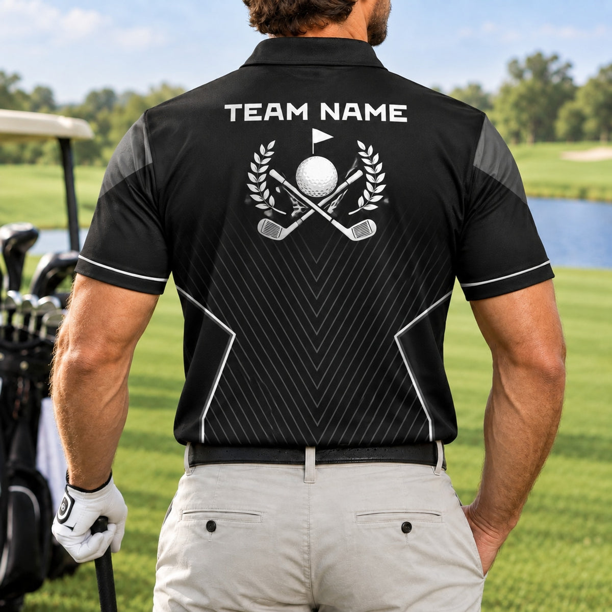 Crossed Golf Clubs Classic Personalized Golf Polo Shirt Back View